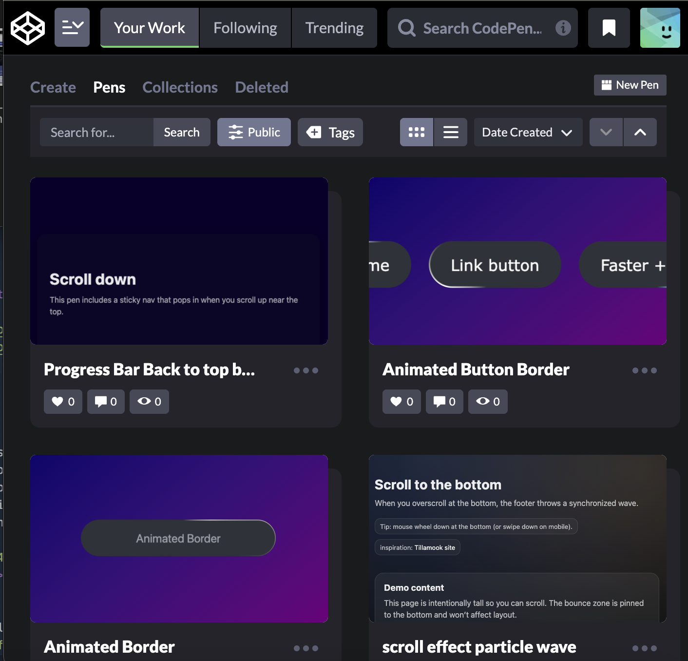 codepen effects & features prototyped here website preview